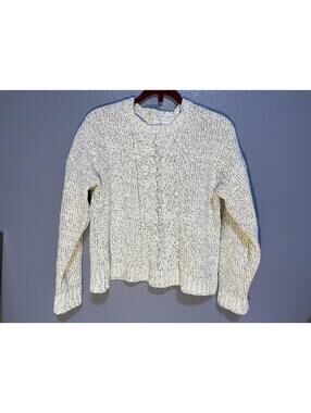 Cropped Chunky Cable Knit Cardigan Cream Y2K Aesthetic Cozy Grandpa Vibes L